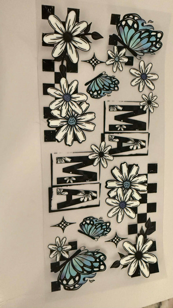 Mama with blue flowers and butterflies